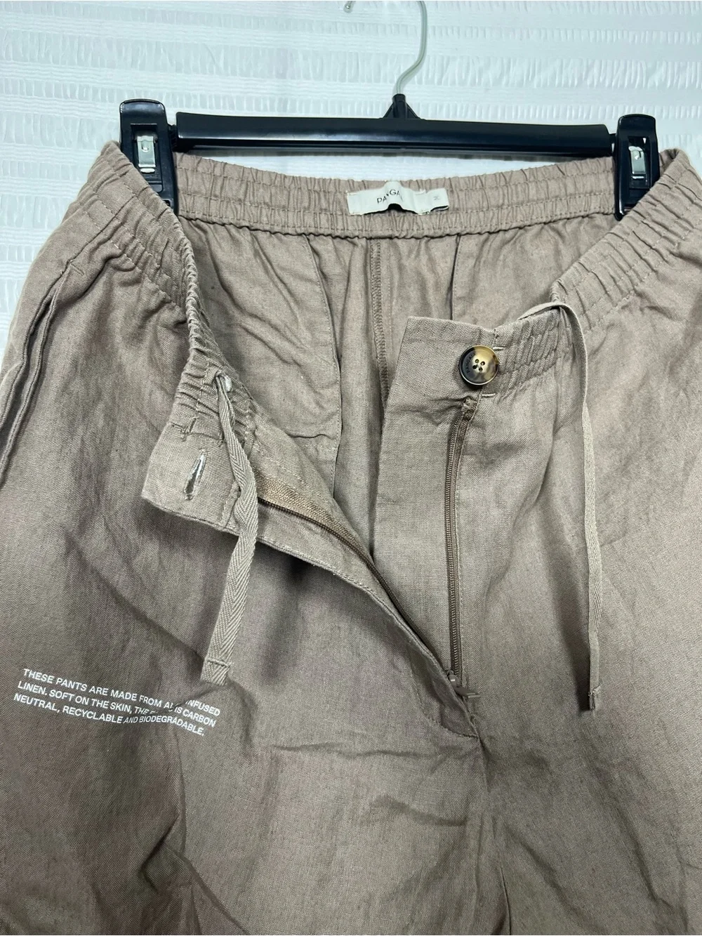 Pangaia Garterized Drawstring Track Pants in Brown Linen Size Medium